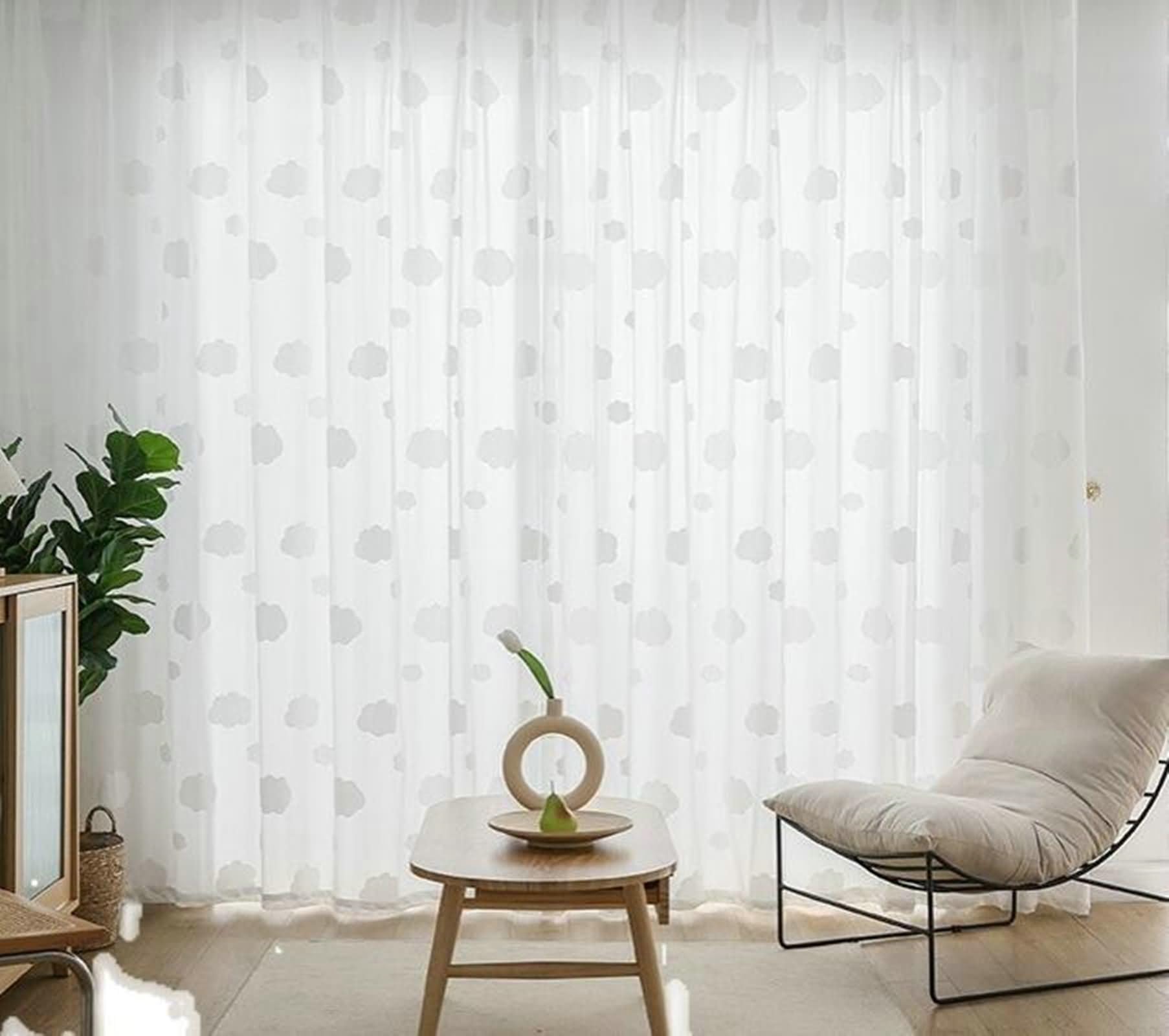 Gardinen 2er Set Ösen, Vorhänge Lichtdurchlässig Wolken Muster Vorhang Fenster Wohnzimmer H 138 x B 86 cm, Weiß