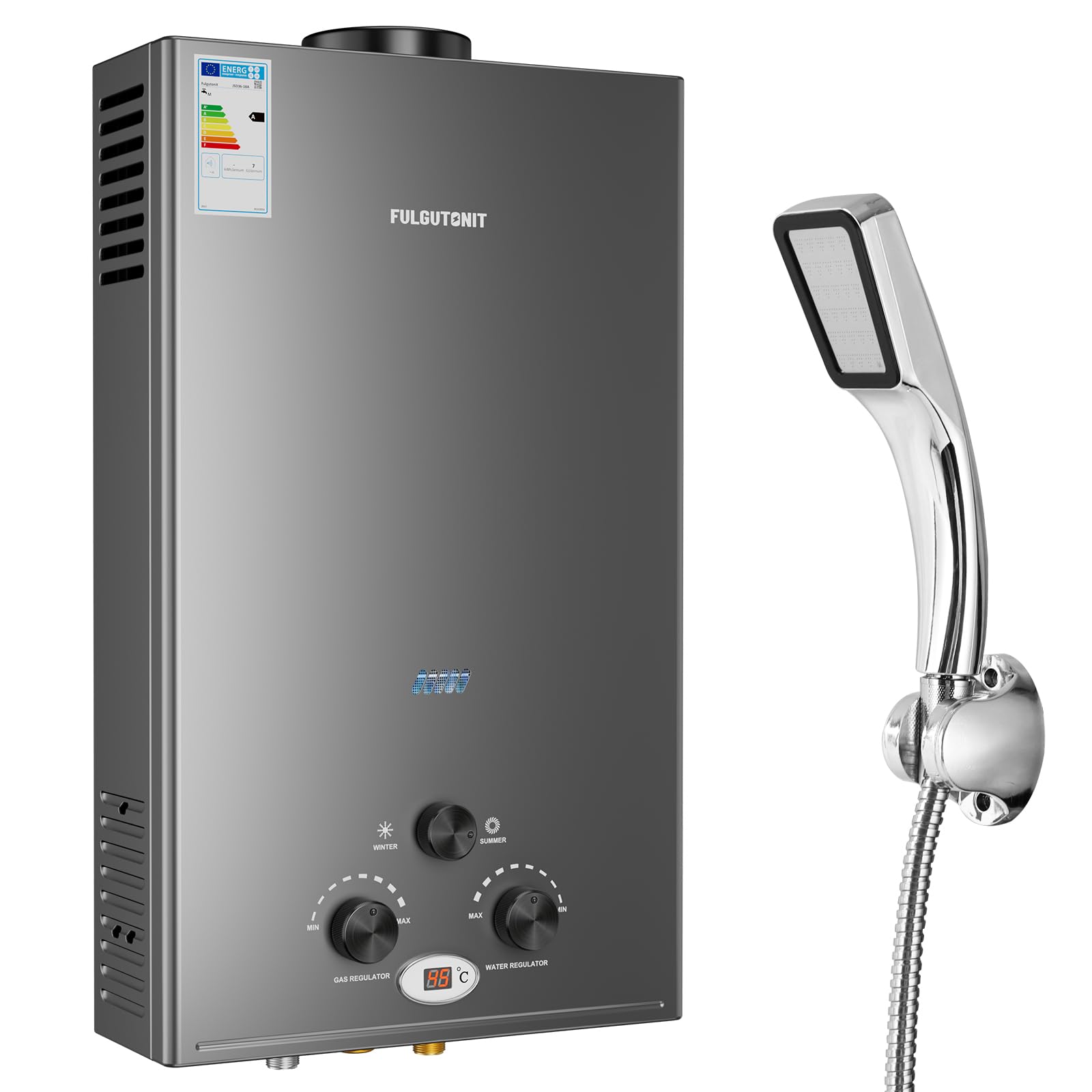 Fulgutonit 18L LPG Gas Durchlauferhitzer,36KW Instant Gasdurchlauferhitzer, Kompatibel Mit Propan Und Butan, Niederdruck Start 0.25 Bar,Überhitzungsschutz, Batteriebetrieben Für Haus, Hütte