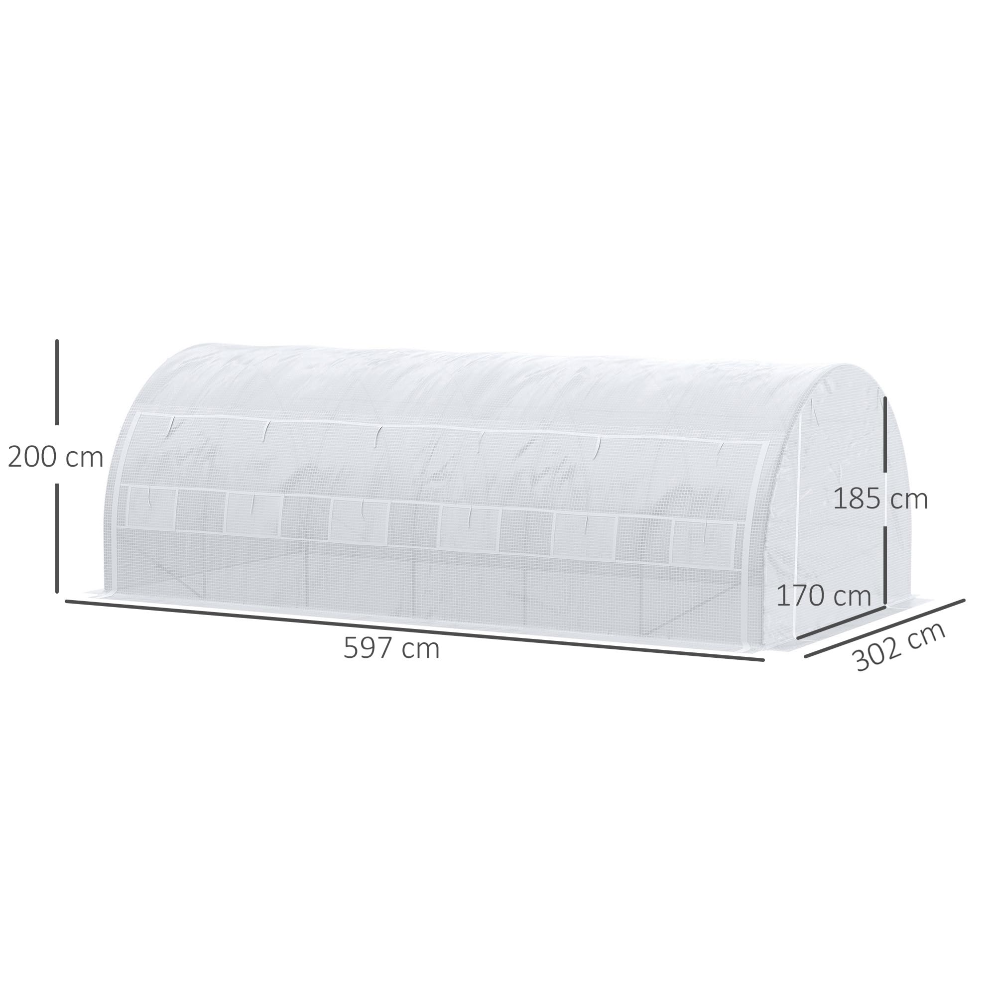 Outsunny Szklarnia ogrodowa 6 x 3 x 2 m z zwijanymi ścianami bocznymi, namiot kultury z ramą stalową, wzmocniona pokrywa, drzwi zapinane na zamek błyskawiczny i 8 okien na ogród i taras, biała