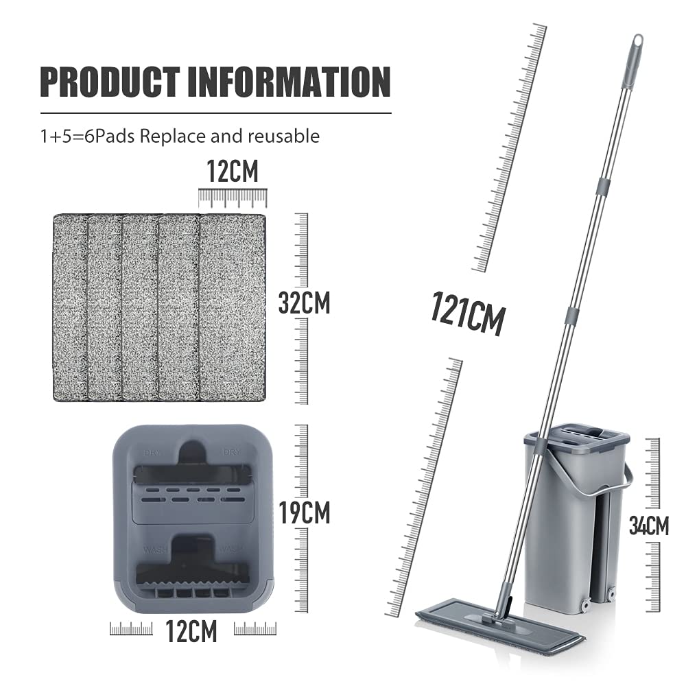 fregona Mop Squeeze Plana con Cubo rotación de 360 ​​Grados Libre de Lavado de Manos Limpieza del Piso Fregona Microfibra Mat for seco y húmedo mop (Color : DR-FE09)