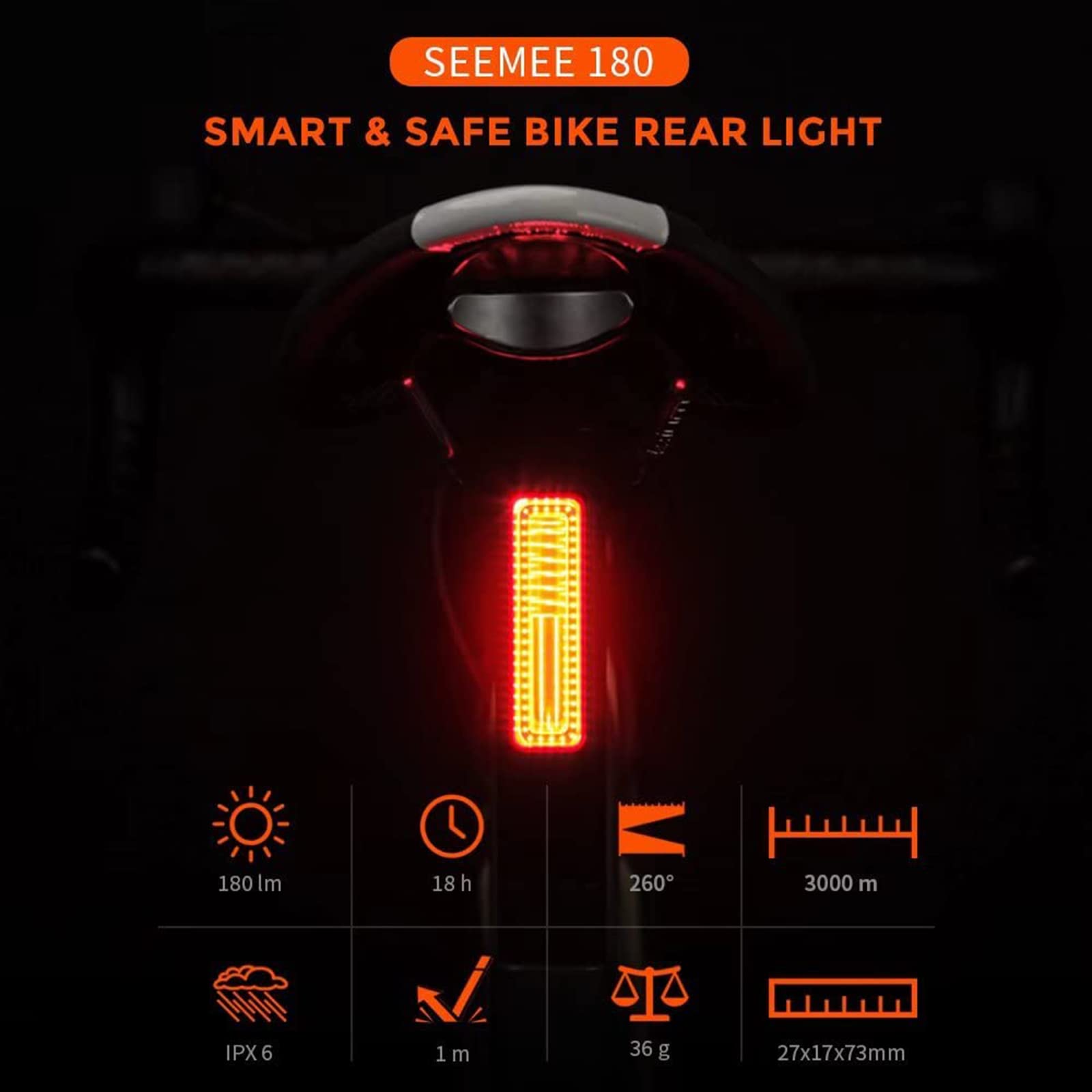 Tylne światła rowerowe LED, 100 lumenów, ultralekkie tylne światło rowerowe, IPX6, wodoodporne ładowanie USB, 8 trybów światła, czujnik hamulca, tylne światło rowerowe, pasuje do rowerzystów szosowych