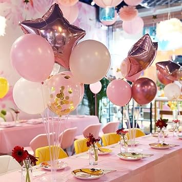12 Sets 72cm Balloon Stand, Balloon Sticks and Holders with Base
