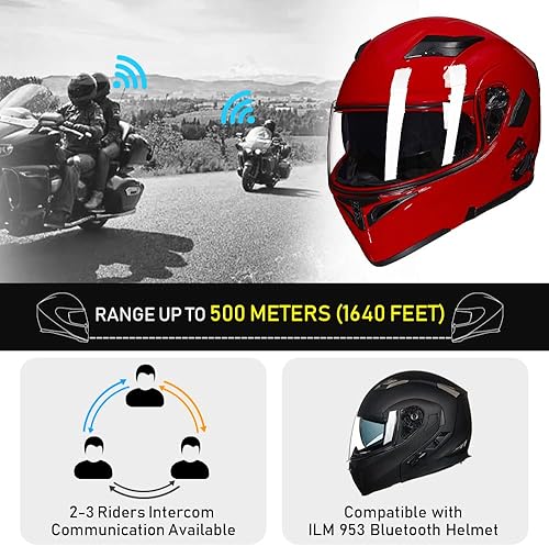 Miniatura 3 de ILM 902BT - Casco de motocicleta con Bluetooth, modular, abatible, de cara completa, doble visera, MP3, intercomunicador, radio FM, aprobado por el