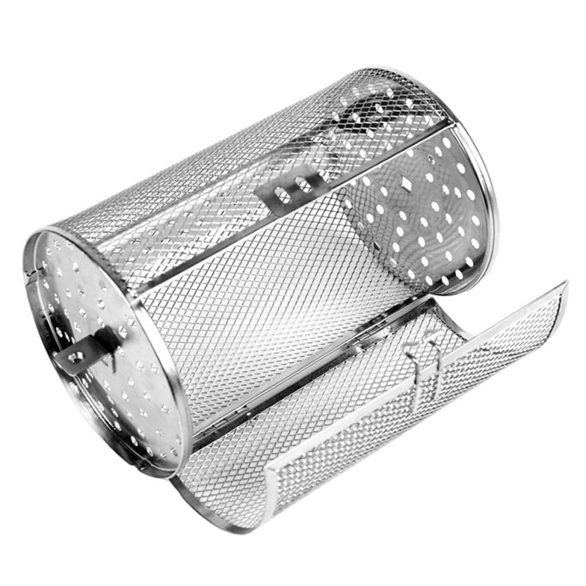 Cestello Rotante per Barbecue in Acciaio Inox, per Frutta Secca | Cottura Uniforme e Rotazione Continua, Uso in Ristorante, Finitura Argento, Accessorio Singolo da 14x23 Cm