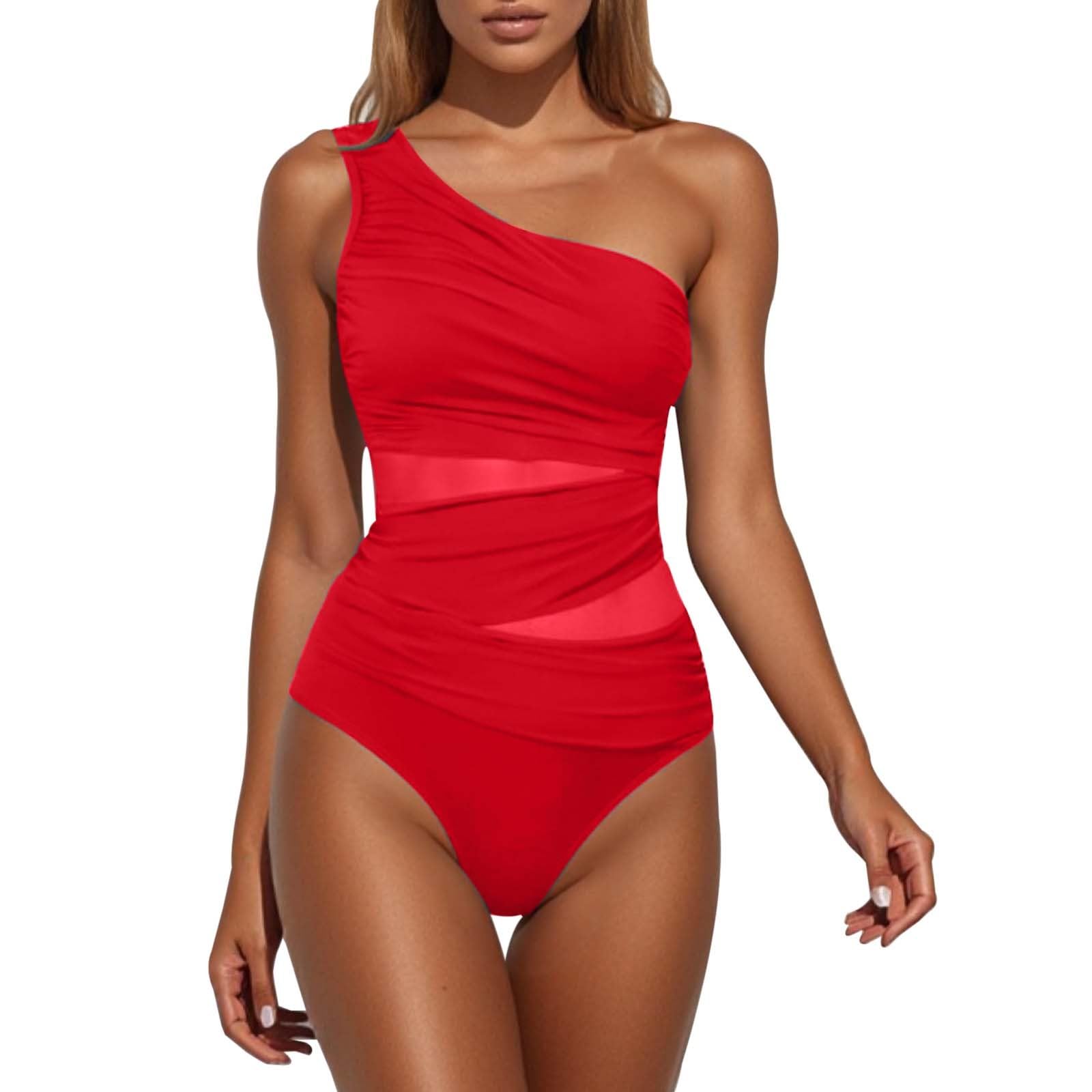Generico Costume Intero Donna con Controllo della Pancia Push Up Interi Imbottito Swimwear Un Pezzo Costumi da Mare da Donna Beachwear Croce Indietro Vintage Scollo a U Beachwear Swimsuit Estate