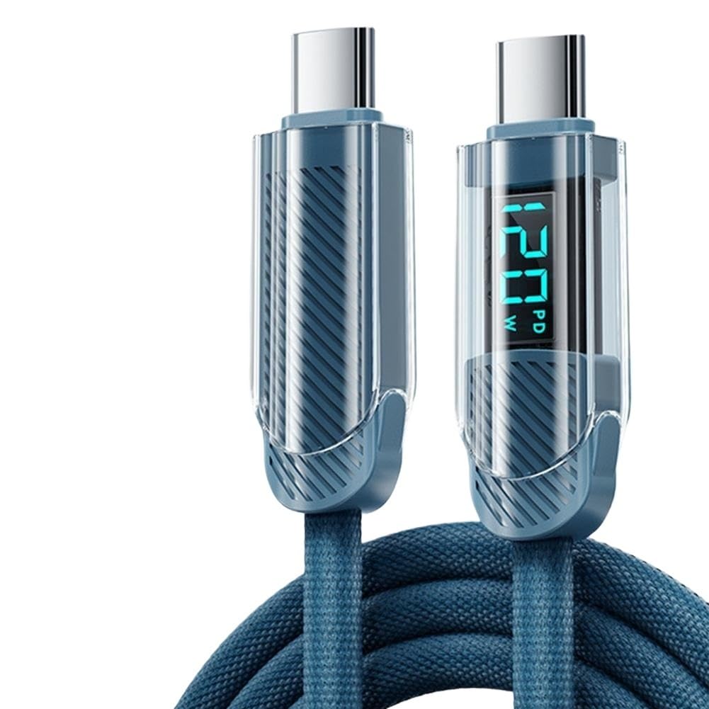 USB C to USB C 120W Fast Cable Durable Nylon Braided Cord(Blue-A)