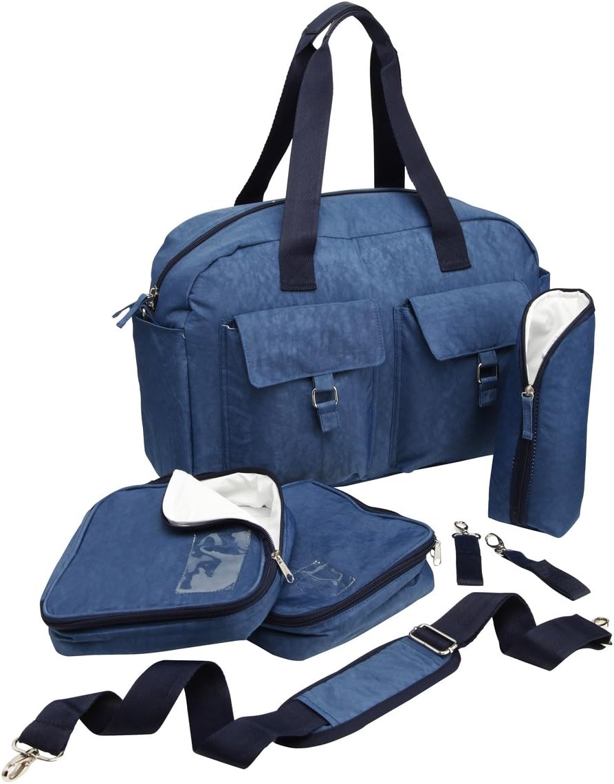 Baby Nappy Changing Bag Multi-Functional Adjustable Straps for Any Pram with Insulated Organisation Pods 4pcs 30x46x15cm (Blue)