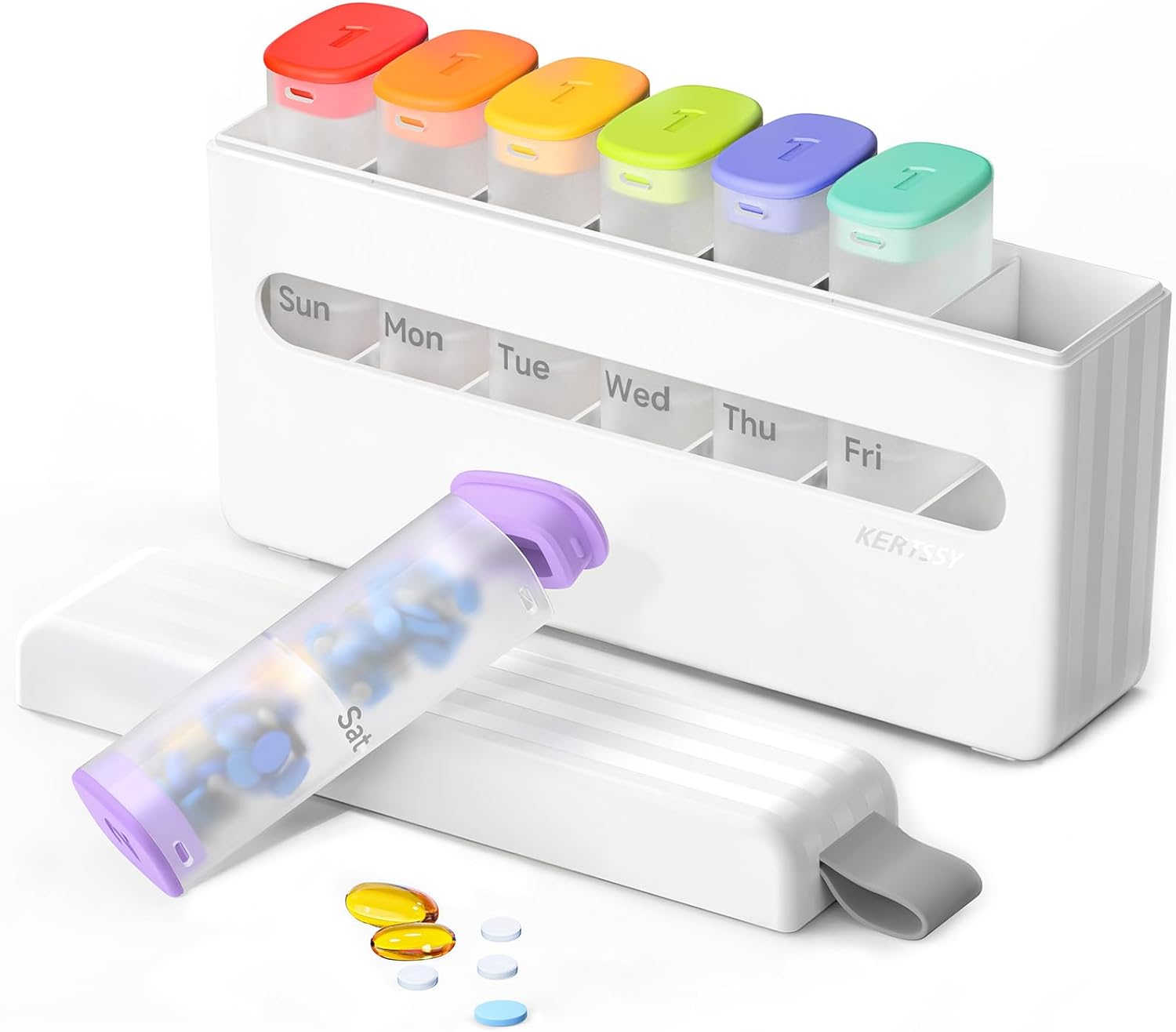 weekly pill organizer 2 times a day - am pm pill box 7 day, large twice medicine pill case for daily medication, vitamins, fish oils, supplements portable week pill holder container, translucent white