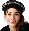 Rhinestone Beret Hats for Women 2 Layers Wool French Knit Cap Lady Winter Black