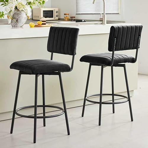 Swivel Counter Height Barstool with Back, Upholstered 26'' Counter Stool