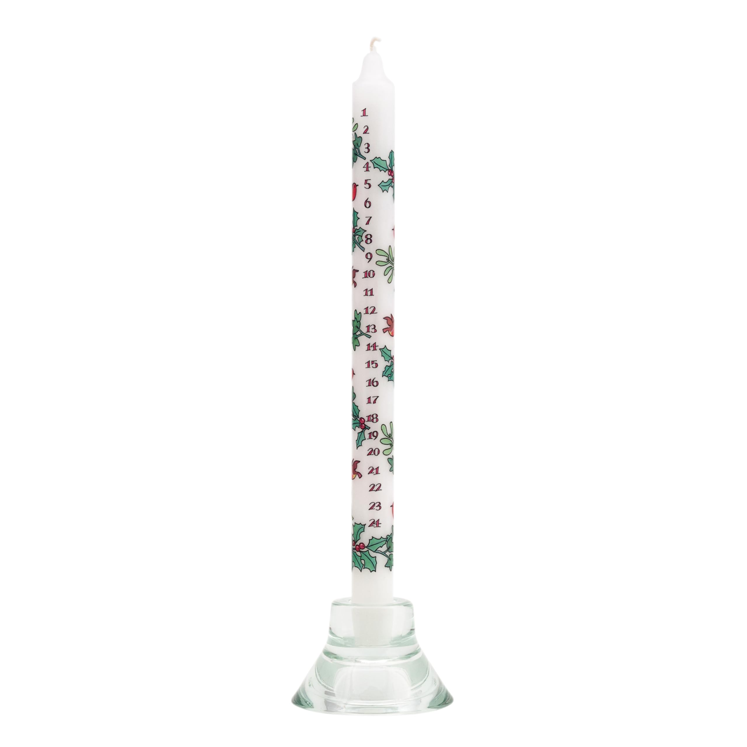 Alison Gardiner Holly and The Ivy Dinner Candle - Festive Illustrator Wax Advent Candle 15.5" Tall - Unscented Christmas Countdown Candle with 12 Hour Burn Time - Made in England