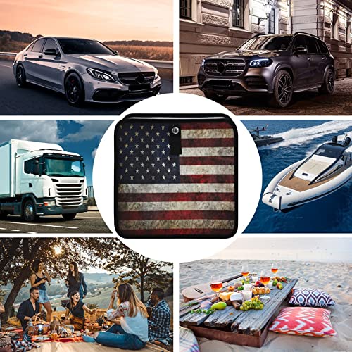 Image of American Flag Vintage Car Trash Can Foldable Hanging Car Trash Bag Bin Auto Garbage Can Leak-Proof Car Organizer(Large)