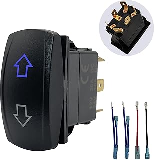 BACAUTOPARTS Blue Up Down DC Motor Reverse Polarity Latching Rocker Switch 6P ON Off ON DPDT Maintained in/Out Toggle Switch for Car Boat Truck RV Jack Plate 5 Wheels Awning Motorhome Tractor