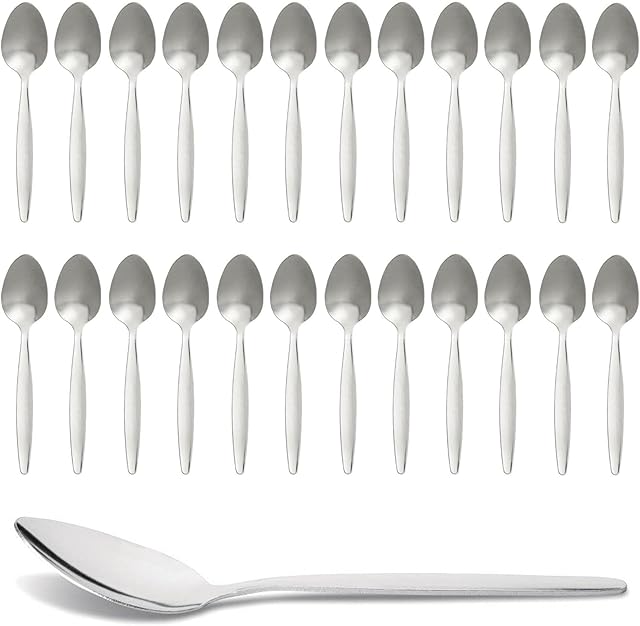 Tea Spoon Set 24PC Stainless Steel Flatware Daily Use Tableware for Home, Party, Camping & Travel Use - Set Consists of 24 Tea Spoons 13cm