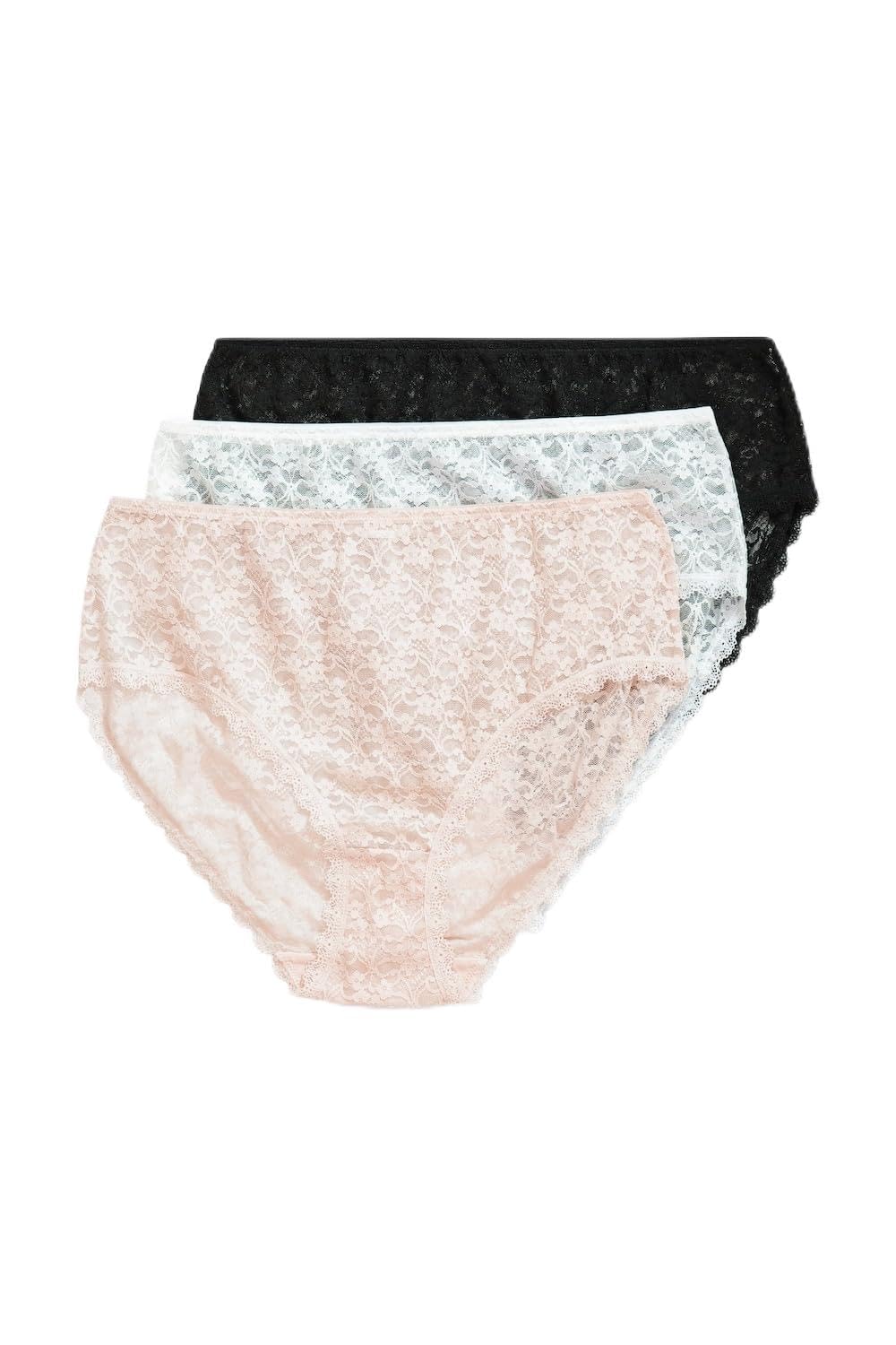 Ulla Popken Ladies Plus Size Plus Size TruYou Midi Briefs 3 Pack Clear Lace