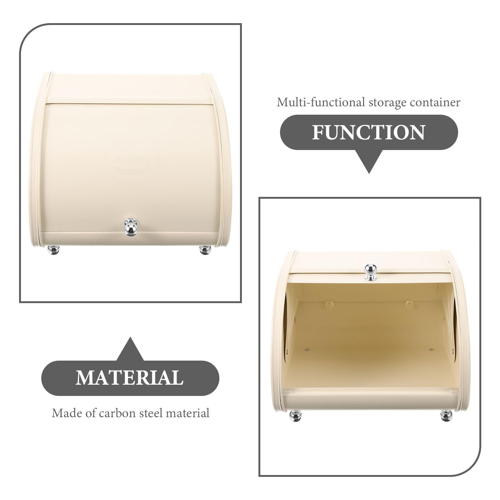 Contenitore Robusto e Multifunzionale Beige per Pane in Acciaio al Carbonio Coperchio Scorrevole e Conservazione Alimenti per Bancone Cucina