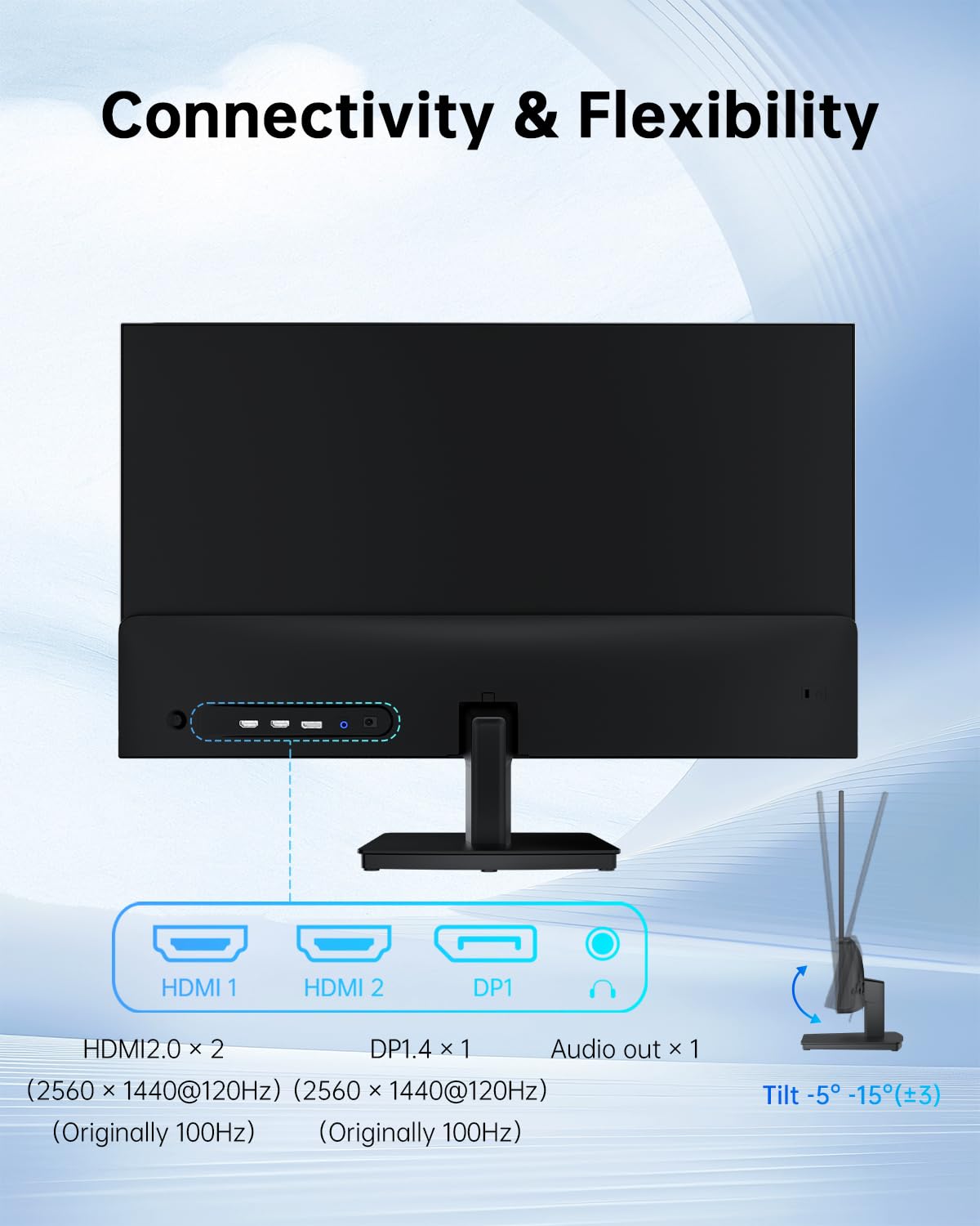 KTC 27 Inch Computer Monitor - QHD (2560 x 1440) Display, Up to 120Hz Monitor, IPS Panel, 123% sRGB, HDMI 2.0 x 2 & DP 1.4 x1, Adaptive Sync, Eye-Friendly Screen PC Monitors for Work Gaming, H27D9 — view 7