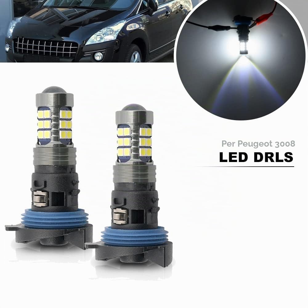 2 lampadine LED DRL per luci di marcia diurna per Peugeot 3008 5008 2009-2016 HP24W Valeo 13625 6216F6 G4 Bianco Xenon Canbus LED DLR City