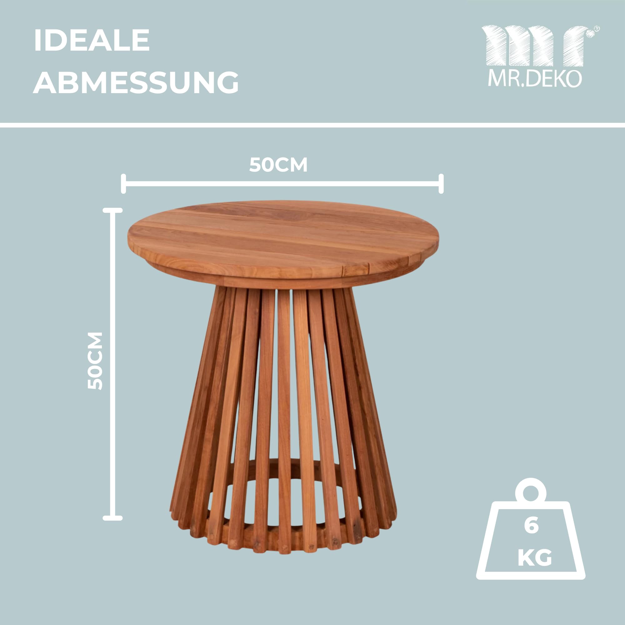 MR. DEKO Beistelltisch Outdoor wetterfest Bolton Balkontisch Rund 50cm | wetterfest Teakholz small