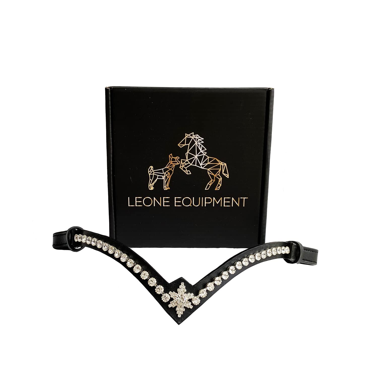 Stirnriemen Pferd Glitzer Geschenkbox X-Full X-Warmblut Silber Steine Schwarz Leder