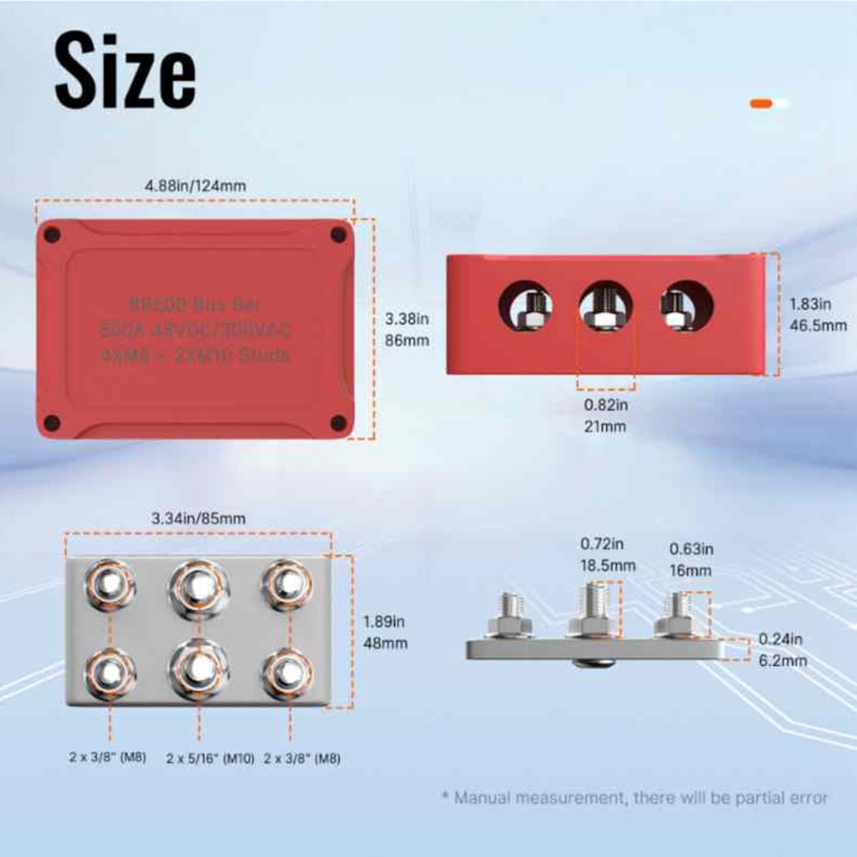 500A Marine Sammelschiene 48V Automotive Stromverteilerblock Big Current 6 Bolzen Kunststoffabdeckung Zubehör für Auto Boot Auto Schwarz