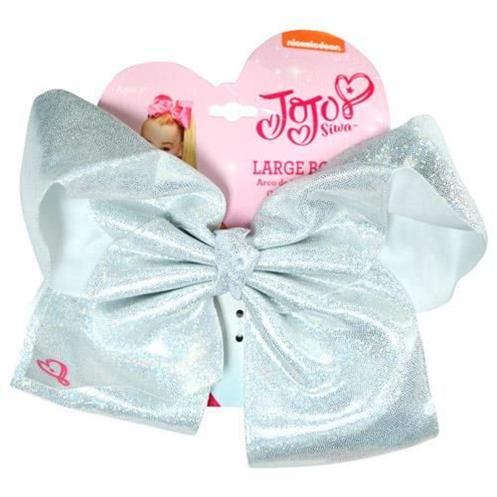 JoJo Siwa Hair Bow on Elastic Pony Silver Metallic on Card
