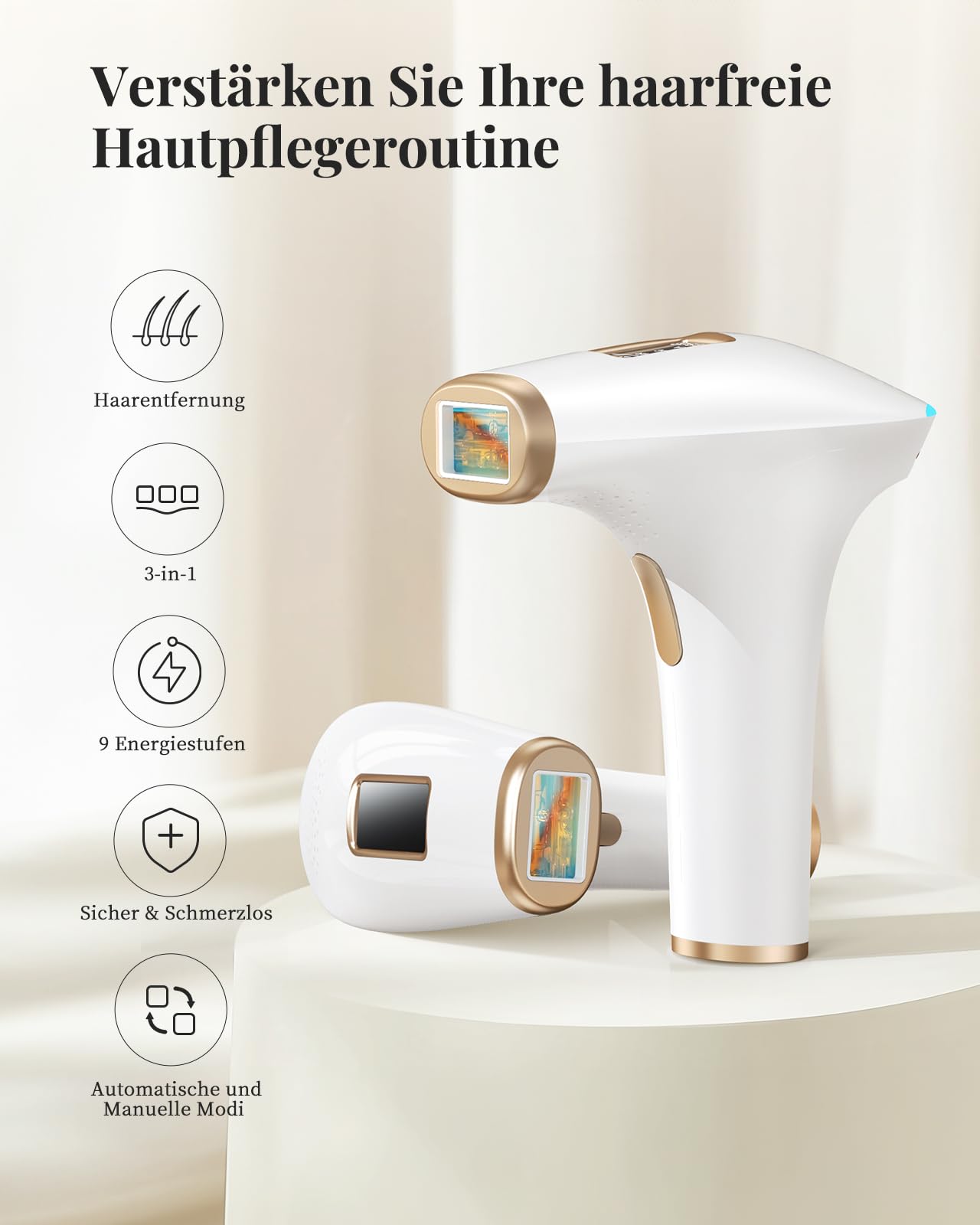 Haarlosy IPL Geräte Haarentfernung Laser - Schmerzfreie Haarentfernungsgerät mit 3 Erweiterte Funktionen HR/SC/RA, 9 Stufen, 999,900 Blitzen zu Hause für Frauen, Männer, Achseln, Bikini, Beine, Körper