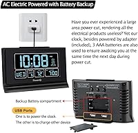 Vista 5 de DreamSky Despertadores para dormitorios con batería de respaldo, reloj digital de ajuste automático con fecha y día de la semana, temperatura