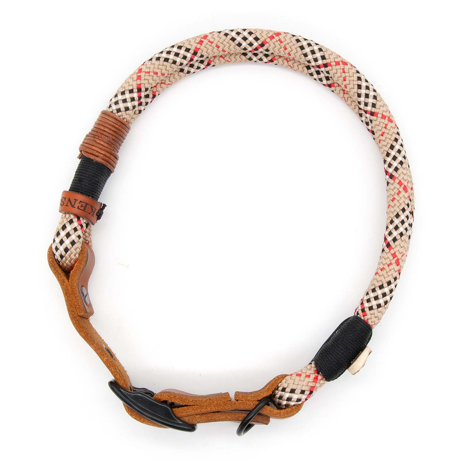 Hundehalsband aus Tau & edlem Leder | Highland Houndstooth | verstellbar & robust | Elegantes, handgefertigtes Design | Halsband Hund für mittelgroße & große Hunde mit Schnalle – beige