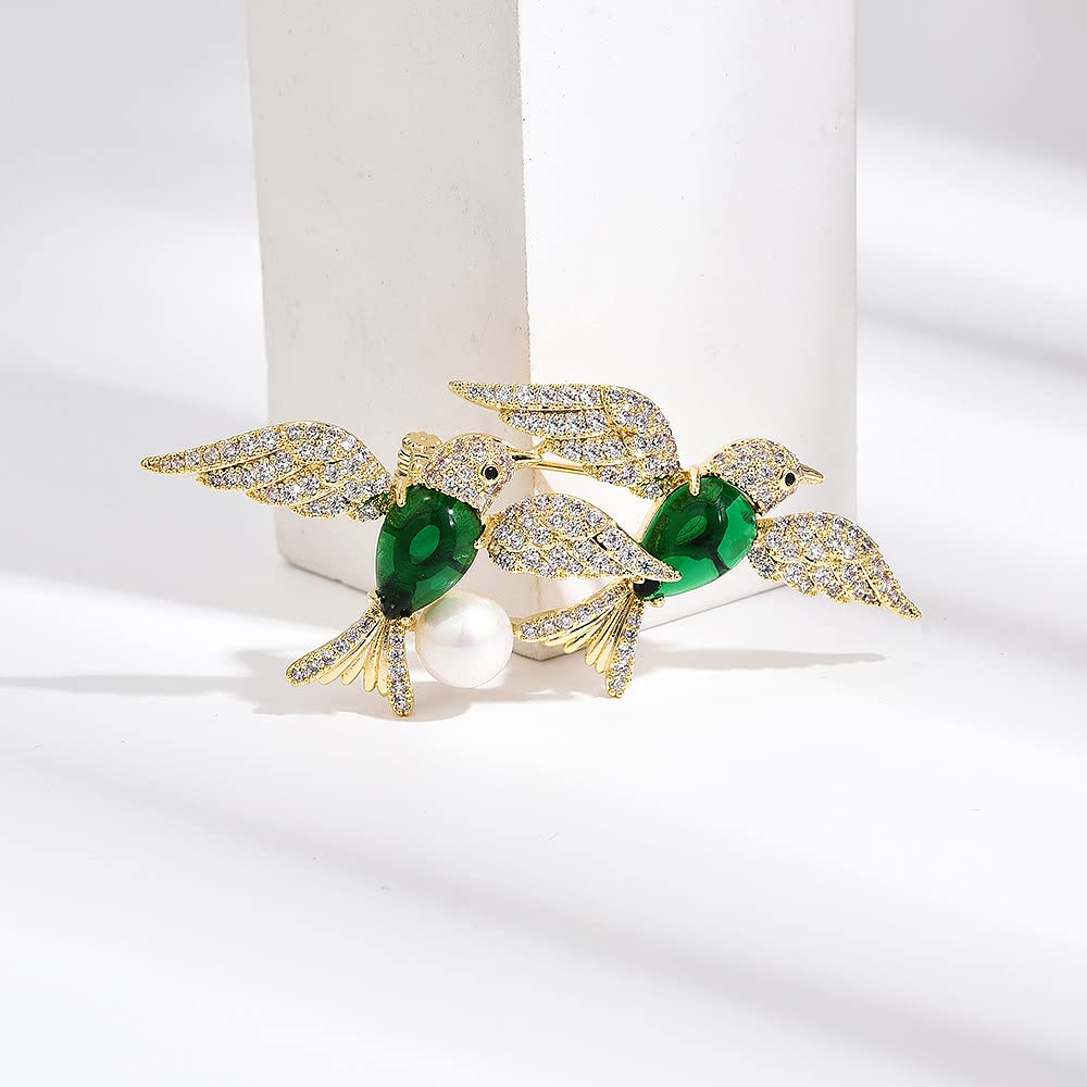 Broche con Forma de pájaro para Mujer, de Moda, para Solapa, con diseño de Doble Golondrina Volando y Perlas de imitación.