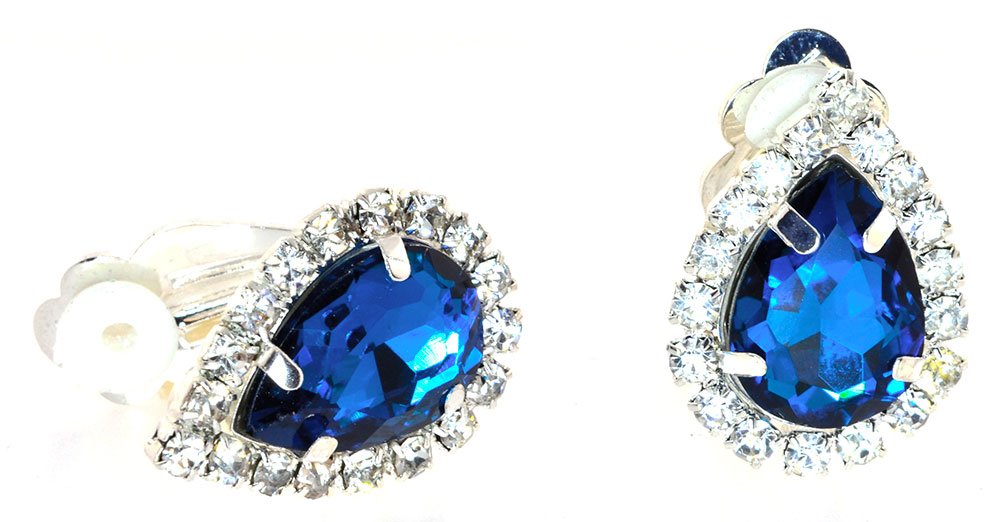 Six Colors Variation Tear Drop Center and Round Edge Rhinestone"CLIP-ON" Earrings