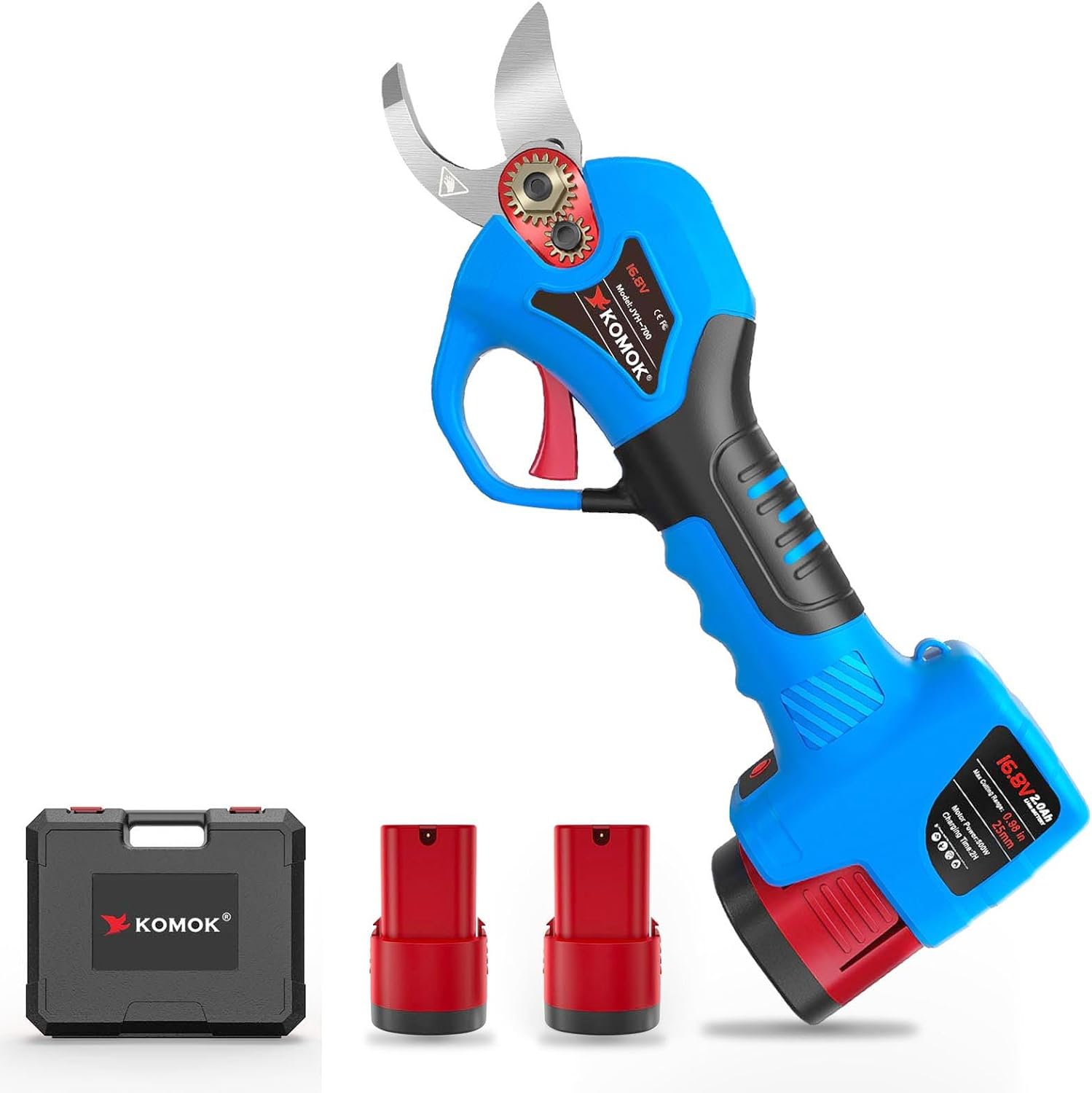 KOMOK Electric pruning shears, Professional Cordless Power Branch Cutter Fruit Tree Pruner, 2PCS 2Ah Battery Operated Pruning Shears, MAX 1" Cutting Capacity 6-7 working hours