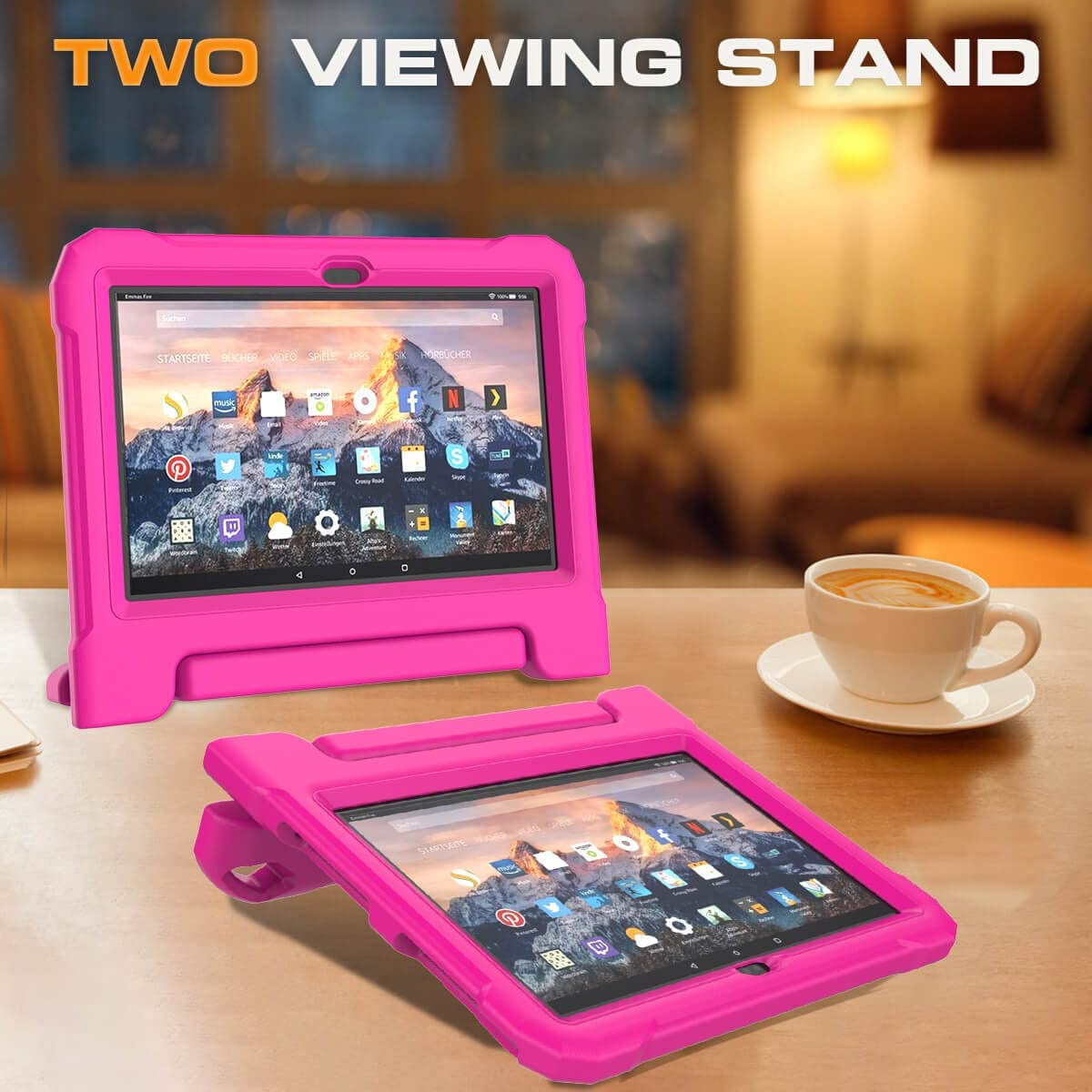 Kids Tablet Case For HD 10/10 Plus/10 Pro - Pink Shockproof With Handle Stand