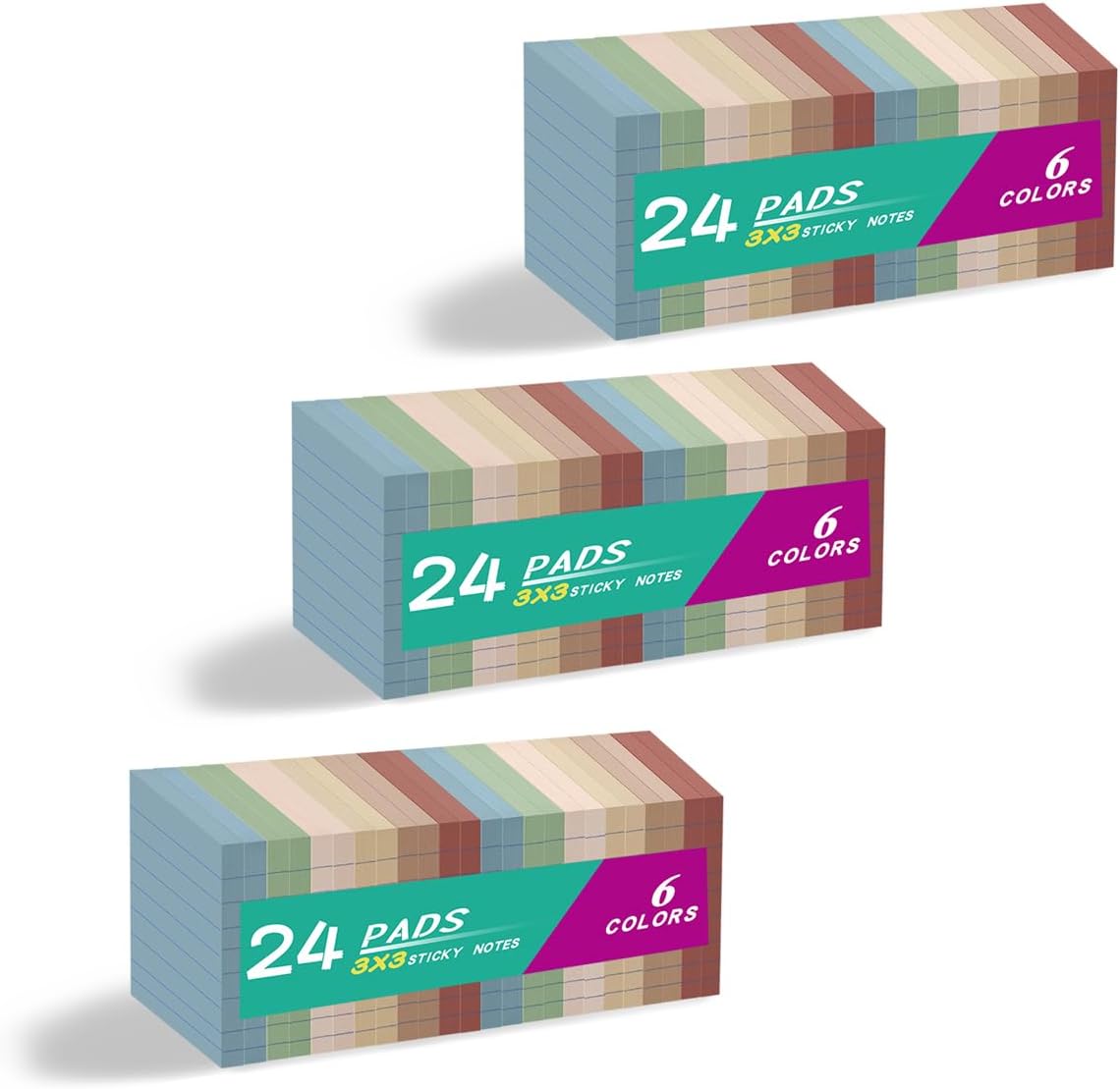 (72 Pack) Lined Sticky Notes 3x3 in,Notepads with Lines,Ruled Stickies Super Sticking Power,Office School Memo Note Pads Vintage Colors,Post on Windows Doors,Recyclable,Easy to Write on