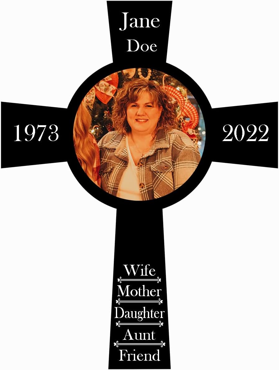PK Décor Memorial Gifts for Loss of Father or Mother - Cross Picture Frame Wall Decor - Memorial Cross With Picture - Grave Decorations for Cemetery (Cross 2)