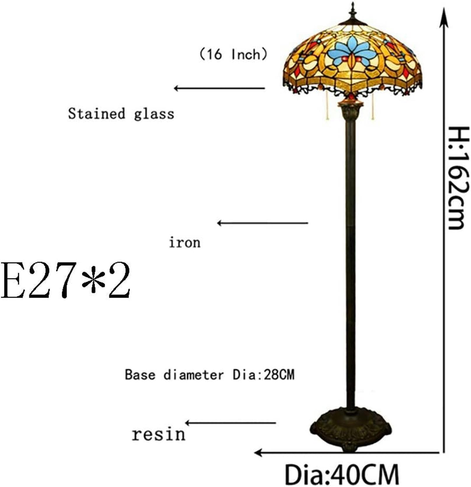 64-Calowa Lampa Stojąca W Stylu Tiffany,Klosz Z Witrażem W Stylu Retro Barokowym,Lampka Nocna Do Sypialni Z Podstawą Z Żywicy,Dekoracja Do Czytania,E27