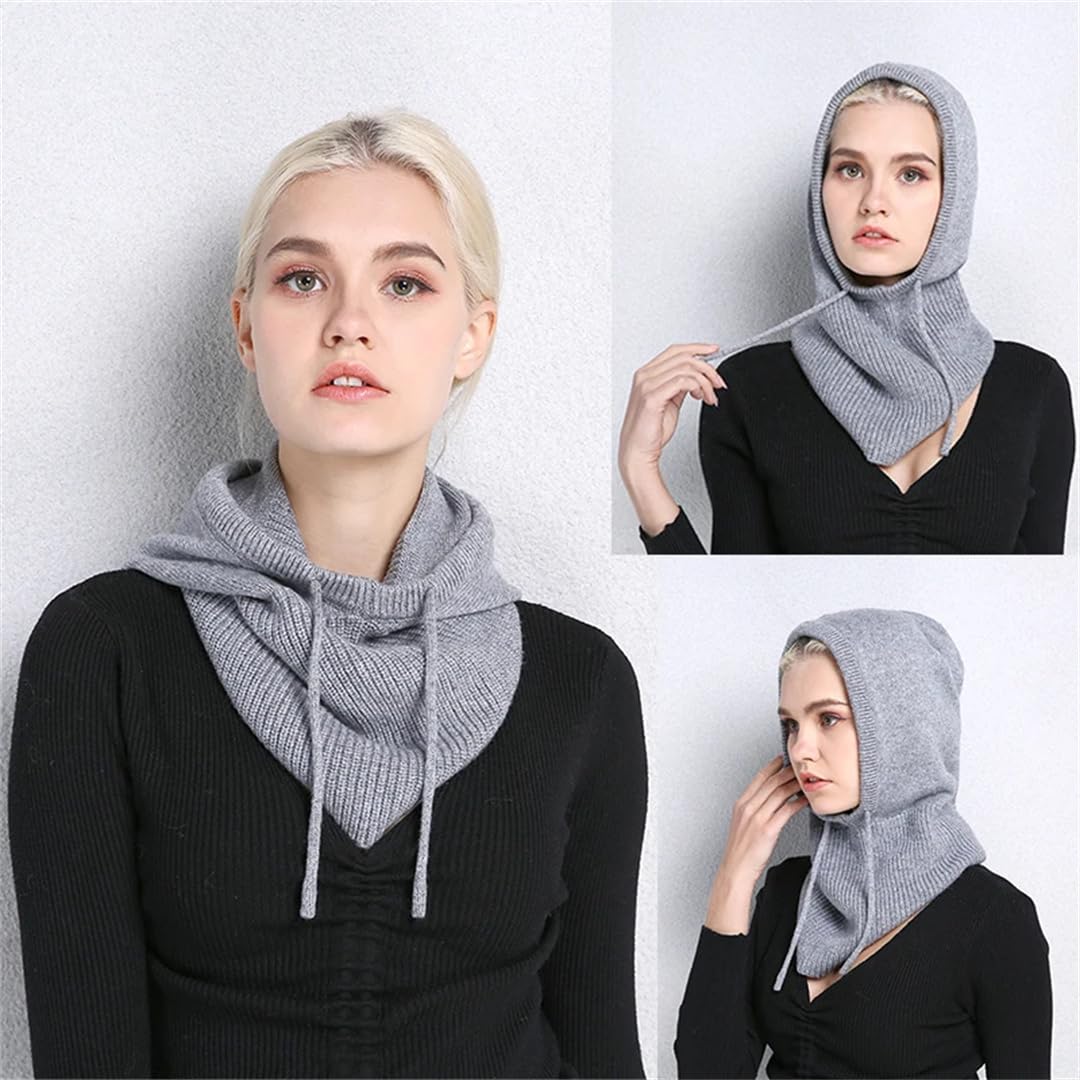 Gorro Con Capucha De Punto De Lana Unisex, Gorros De Cachemira Cálidos Ajustables Para Invierno, Gorro Para Mujer, Cuello, Bufanda, Gorros Con Cordón Para Hombre