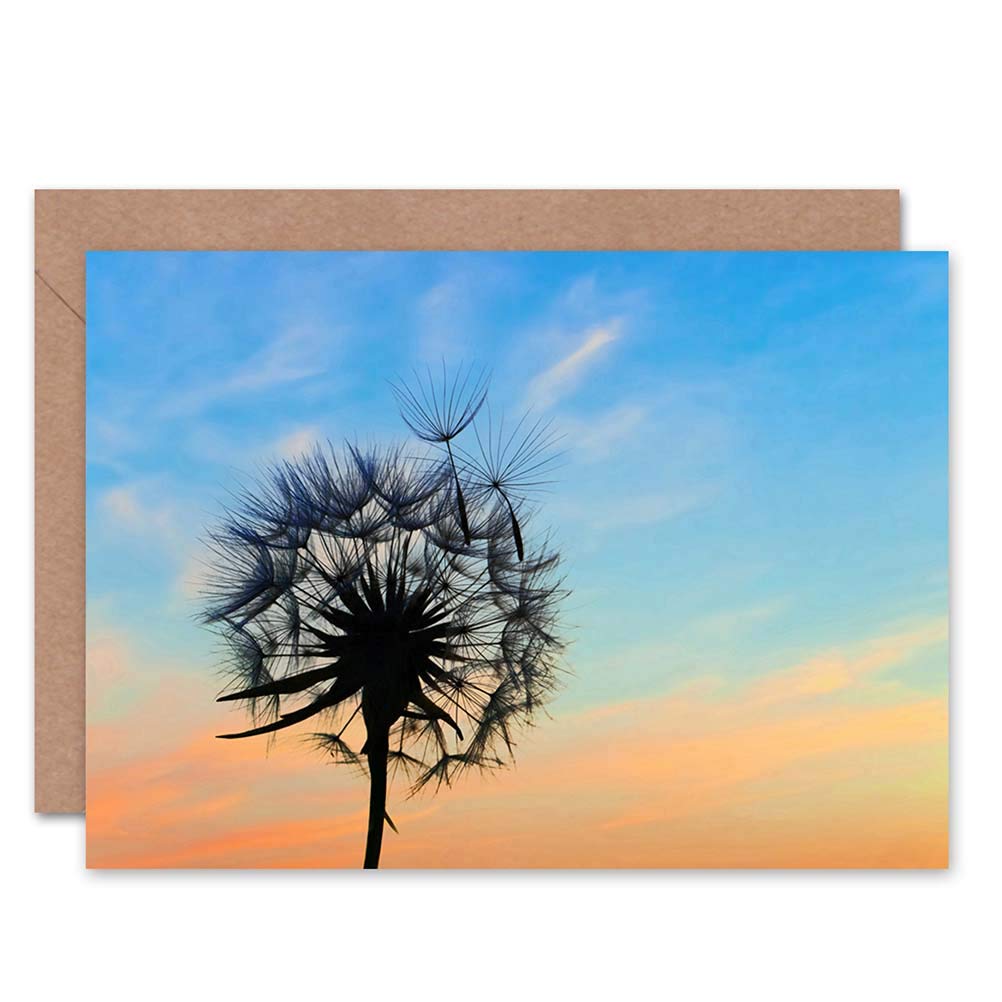 Artery8 Dandelion Flower Sunset Nature Art Blank Greeting Card