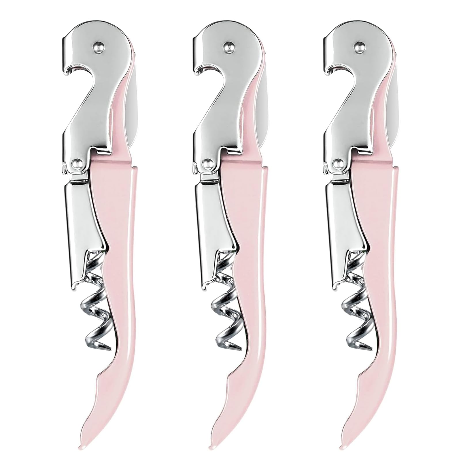 Wine Opener Pack of 3 Pink, HYZ Waiter Corkscrew with Foil Cutter and Bottle Opener, Heavy Duty Wine Key Double Hinged, Wine Keys for Bartenders, Servers, Waiters, Sommelier Wine Bottle Opener
