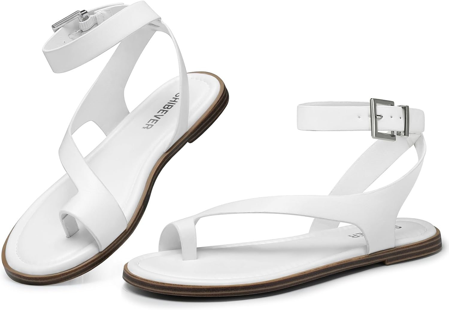 SHIBEVER Flat Sandals for Women Dressy: Comfortable Toe Loop Strappy Sandals Summer Casual Ankle Strap Walking Shoes for Beach Travel 2026