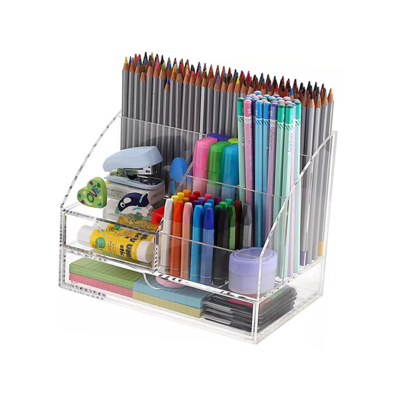 jojofuny Caja de Almacenamiento Acrílica Transparente con Múltiples Compartimentos y Cajón Organizador de Escritorio para Oficina y Dormitorio para Cosméticos Maquillaje y Papelería