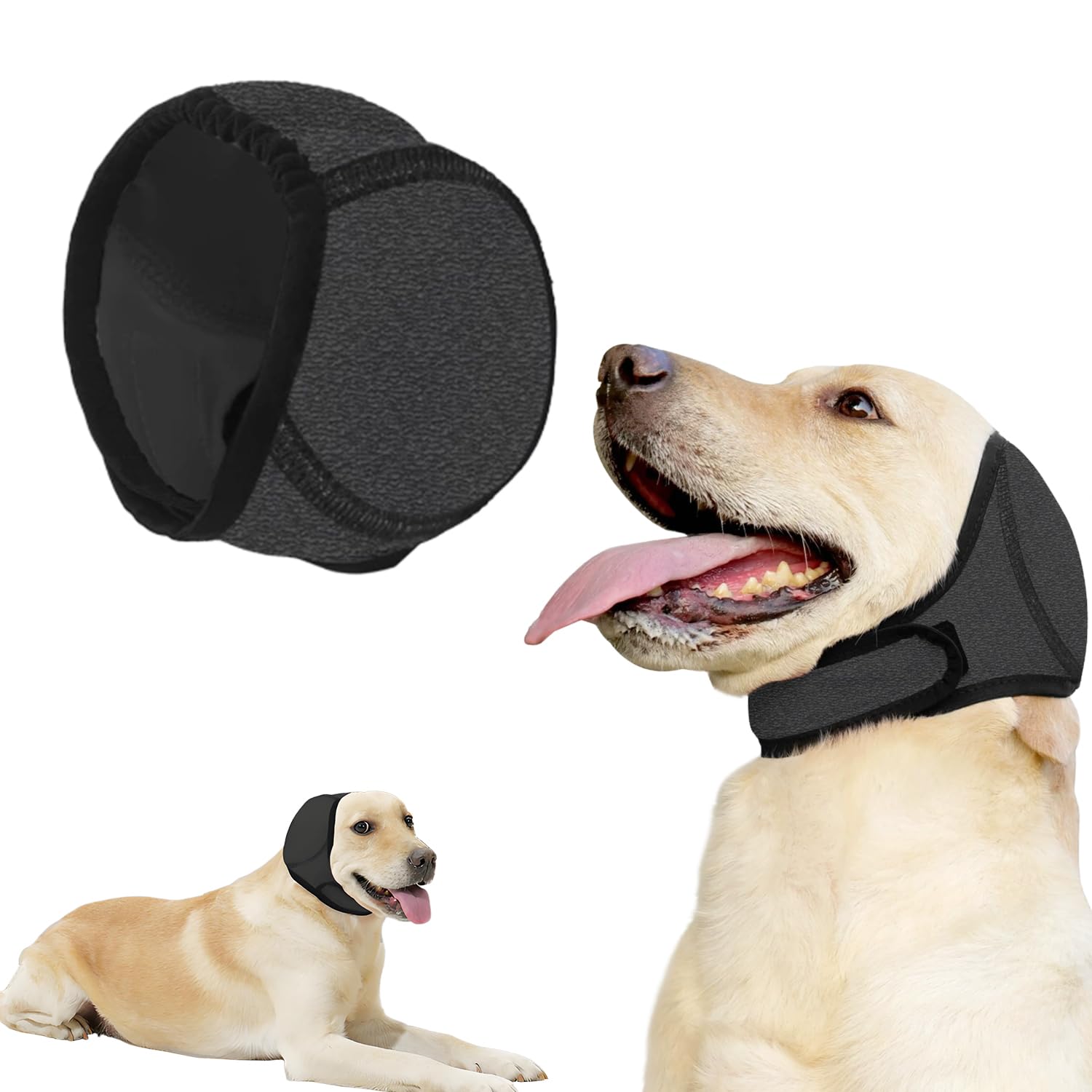Dog Ears Cover, Adjustable Dog Ear Muffs Noise Protection Comfortable Quiet Dogs Calming Hood Ear Head Wrap Cups Shower Cap Pet Supplies (Grey, M)