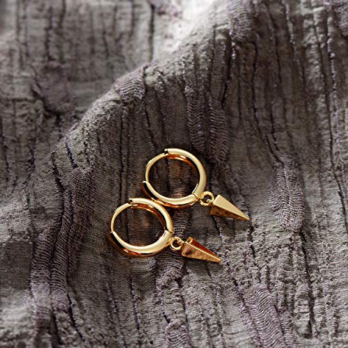 Mevecco Gold Dainty Dangle Hoop Earrings For Women 14K Gold Plated Delicate Cute Geometric Triangle Cone Dangle Earrings(Awl) #TOP4