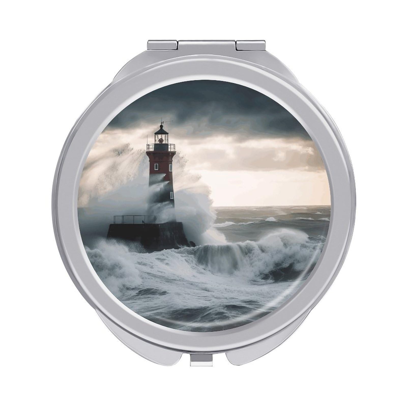 JTREHY Lighthouse in Storm Makeup Mirror Portable Folding Mirror Compact Travel Mirrors 2-Sided Round Pocket Mirrors Cute Handheld Beauty Mirror for Handbag Purse for Women Gift