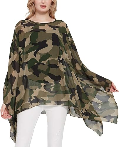 Wiiiwish Poncho de gasa transparente para mujer, suelto, liso, largo, murciélago, caftán, túnica