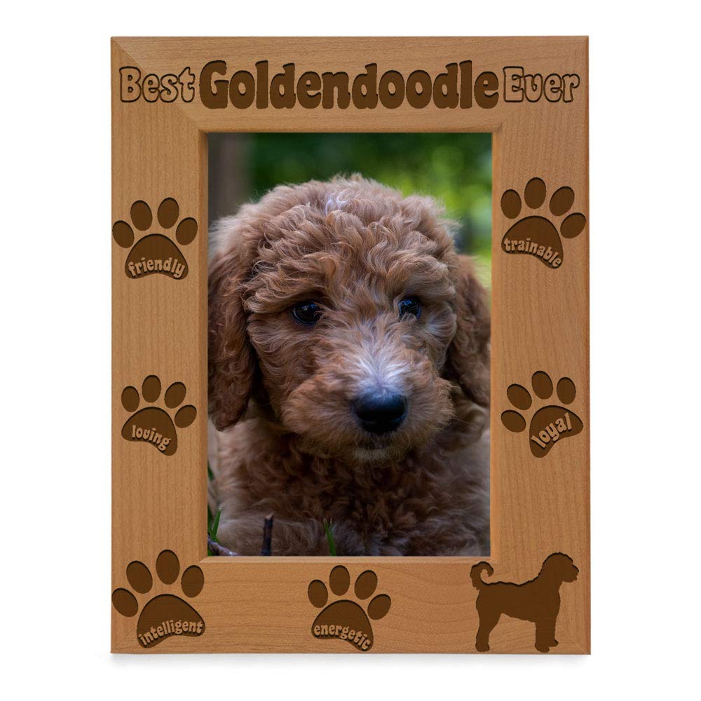 KATE POSH Goldendoodle Picture Frame, Best Goldendoodle Ever, New Puppy Gift, Dog Lover Gift, Memorial Dog, Engraved Natural Wood Photo Frame (4x6 Vertical)