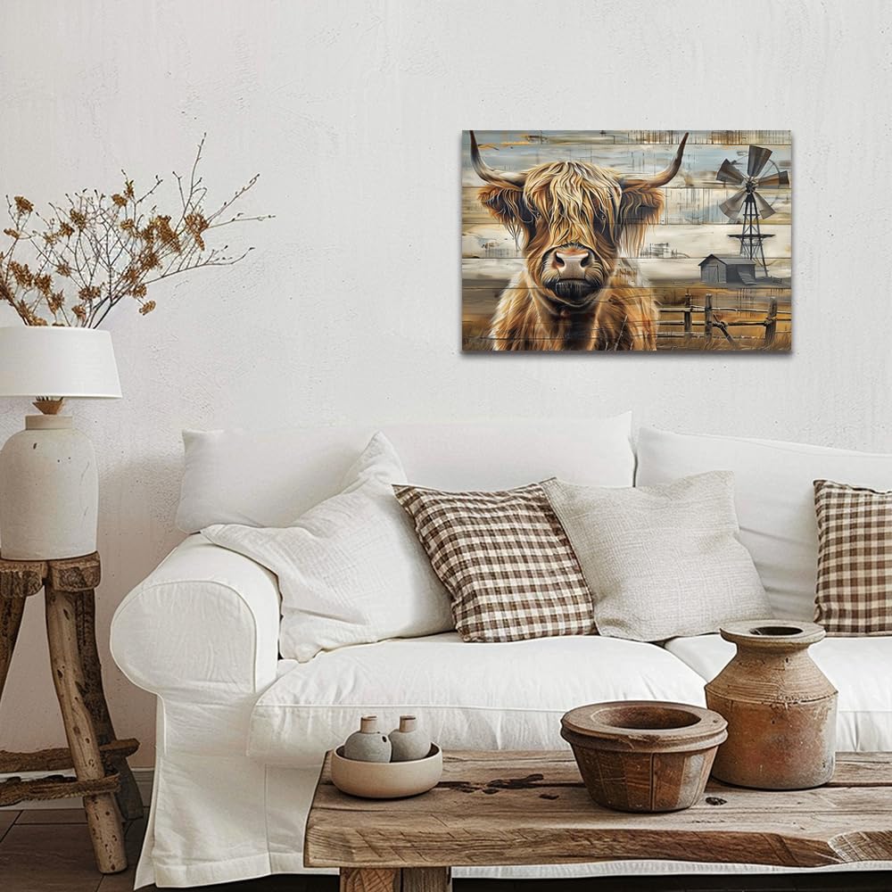 Amazon.co.jp: ZQQART ハイランド 牛 キャンバス ウォールアート