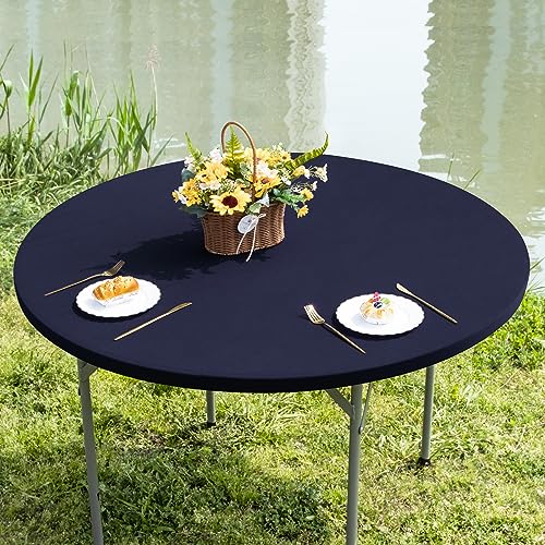 Round Fitted Table Cover Elastic Tablecloth 5ft Stretch Spandex Table Top Cover for Dining Indoor Outdoor Party Navy 60 Inch by Nacuci - Used condition - US$12.14