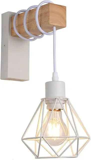 Lámpara de pared vintage industrial B·LED BARCELONA con madera y acero para dormitorio