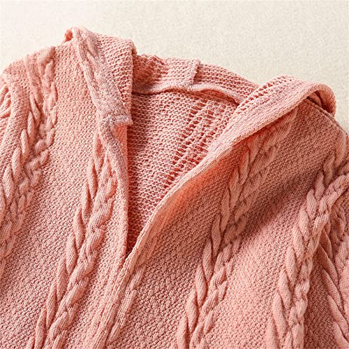 BILIKEYU Little Girls Cardigan Cable Knit Hooded Sweater Long Sleeve Open Front Fall Winter Outwear with3